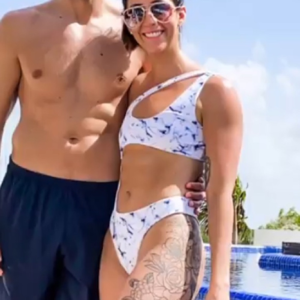 White Marble Print One Piece Swimsuit